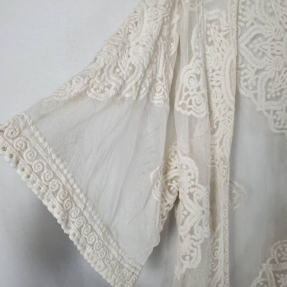 Ivory Lace Medium Large Open Front Cardigan Cover Top - Picture 4 of 9